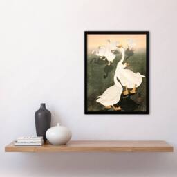 Artery8 Ohara Koson Framed Wall Art Print A Flock Of Grazing Geese 1926 in Orange - Size: A4 - thumbnail 2