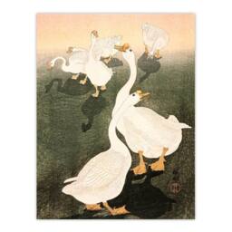 Artery8 Ohara Koson Framed Wall Art Print A Flock Of Grazing Geese 1926 in Orange - Size: A4 - thumbnail 3
