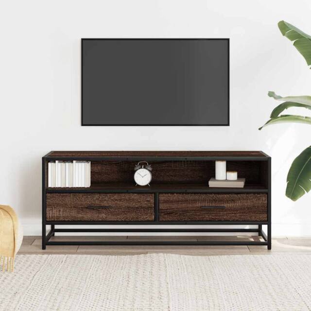 Berkfield Home TV Cabinet Brown Oak 100x34.5x40 cm Engineered Wood & Metal - image 1