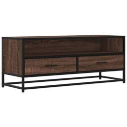 Berkfield Home TV Cabinet Brown Oak 100x34.5x40 cm Engineered Wood & Metal - thumbnail 3