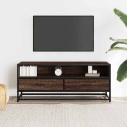 Berkfield Home TV Cabinet Brown Oak 100x34.5x40 cm Engineered Wood & Metal - thumbnail 1