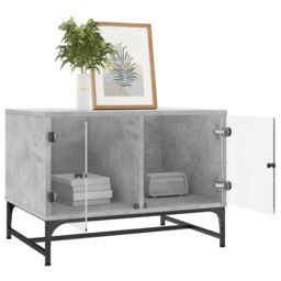 Berkfield Home Coffee Table with Glass Doors Concrete Grey 68.5x50x50 cm - thumbnail 4