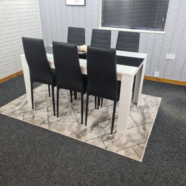 KOSY KOALA Kitchen Dining Set for 6 Wooden Dining Table & 6 Padded Chairs in Black - Size: 140 cm x 80 cm - image 1