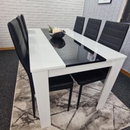 KOSY KOALA Kitchen Dining Set for 6 Wooden Dining Table & 6 Padded Chairs in Black - Size: 140 cm x 80 cm - thumbnail 4