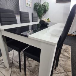 KOSY KOALA Kitchen Dining Set for 6 Wooden Dining Table & 6 Padded Chairs in Black - Size: 140 cm x 80 cm - thumbnail 6