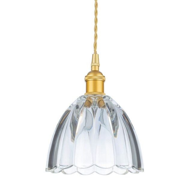 Netlighting Wilshire Dome Pendant Light Satin Gold with Decorative Glass