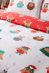 Catherine Lansfield 'Christmas Party Robins' Reversible Duvet Cover Set in White - Size: Double - thumbnail 4