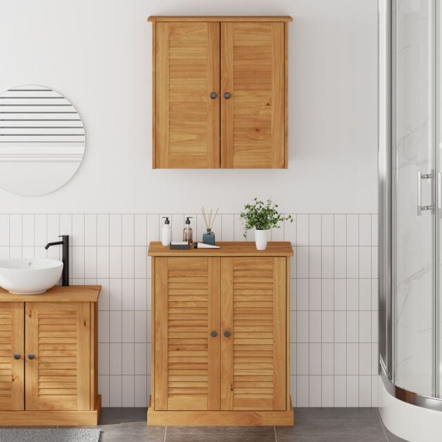 Berkfield Home Bathroom Furniture Set with Shelf with Storage with Door 2 pcs Brown Solid wood pine - image 1