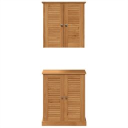Berkfield Home Bathroom Furniture Set with Shelf with Storage with Door 2 pcs Brown Solid wood pine - thumbnail 7