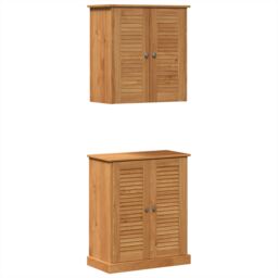 Berkfield Home Bathroom Furniture Set with Shelf with Storage with Door 2 pcs Brown Solid wood pine - thumbnail 2