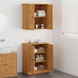 Berkfield Home Bathroom Furniture Set with Shelf with Storage with Door 2 pcs Brown Solid wood pine - thumbnail 4