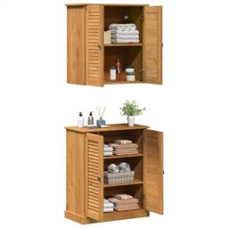 Berkfield Home Bathroom Furniture Set with Shelf with Storage with Door 2 pcs Brown Solid wood pine - thumbnail 3