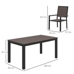 OUTSUNNY 6 Seater Aluminium Garden Dining Set with Stackable Chairs, Brown in Dark Brown - thumbnail 3