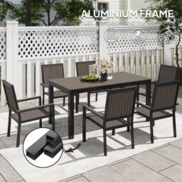 OUTSUNNY 6 Seater Aluminium Garden Dining Set with Stackable Chairs, Brown in Dark Brown - thumbnail 4
