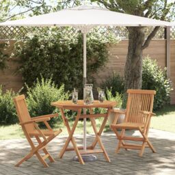 Berkfield Home 3 Piece Folding Garden Bistro Set Solid Wood Acacia in Beige - thumbnail 1