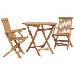 Berkfield Home 3 Piece Folding Garden Bistro Set Solid Wood Acacia in Beige - thumbnail 2