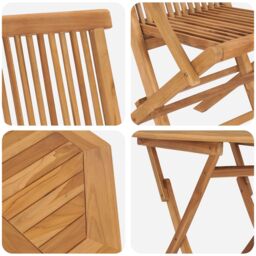 Berkfield Home 3 Piece Folding Garden Bistro Set Solid Wood Acacia in Beige - thumbnail 9