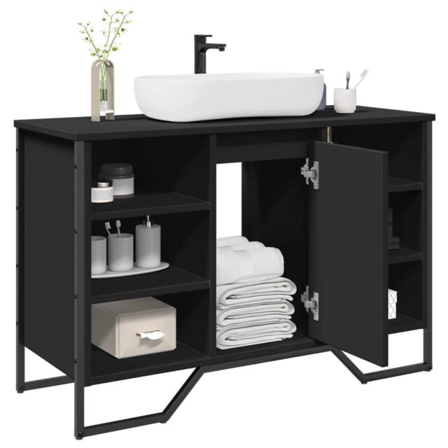 Berkfield Home Bathroom Sink Cabinet Black 91x35x60 cm Engineered Wood - Size: 91 x 35 x 60 cm - image 1