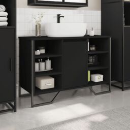 Berkfield Home Bathroom Sink Cabinet Black 91x35x60 cm Engineered Wood - Size: 91 x 35 x 60 cm - thumbnail 3