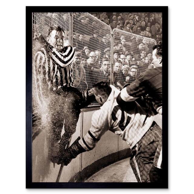 "Artery8 Sport Ice Hockey Check Howe Hannigan Framed Wall Art Print in Grey - Size: W12"" x H16""" - image 1