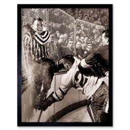 "Artery8 Sport Ice Hockey Check Howe Hannigan Framed Wall Art Print in Grey - Size: W12"" x H16""" - thumbnail 1
