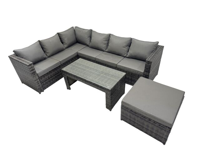 Fimous 4 Pieces Garden Furniture Corner Sofa &Big Footstool Dark Grey Mixed