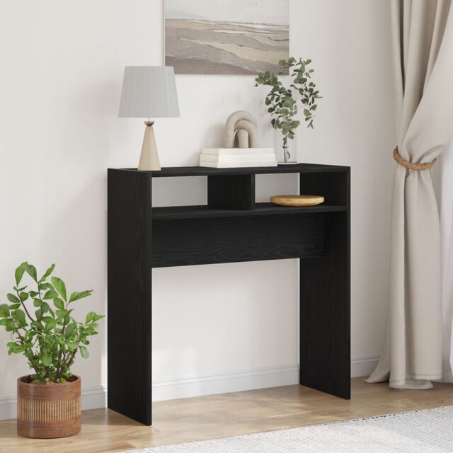 Berkfield Home Black Oak Console Table - 78x30x80 cm - Made from Engineered Wood - Size: 78 x 30 x 80 cm - image 1