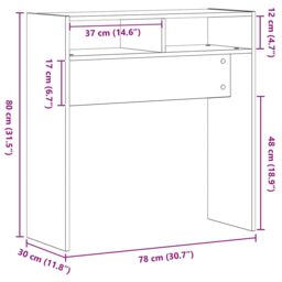 Berkfield Home Black Oak Console Table - 78x30x80 cm - Made from Engineered Wood - Size: 78 x 30 x 80 cm - thumbnail 9