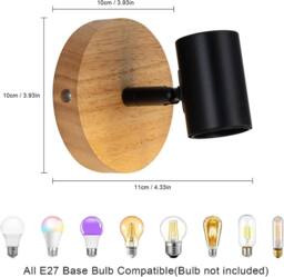 Goeco 2 x Interior Wall Sconce for Bedroom Wood Wall Sconce 350° Rotation in Black - thumbnail 2