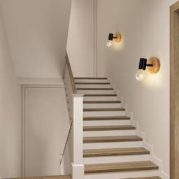 Goeco 2 x Interior Wall Sconce for Bedroom Wood Wall Sconce 350° Rotation in Black - thumbnail 4