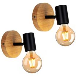 Goeco 2 x Interior Wall Sconce for Bedroom Wood Wall Sconce 350° Rotation in Black - thumbnail 1