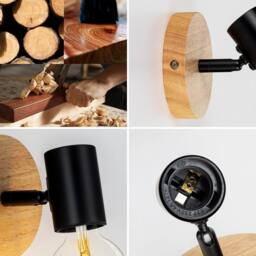 Goeco 2 x Interior Wall Sconce for Bedroom Wood Wall Sconce 350° Rotation in Black - thumbnail 6