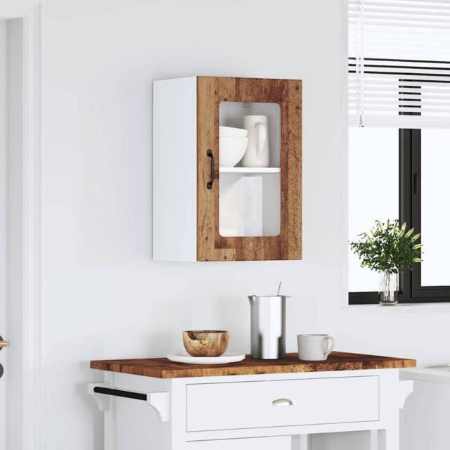 Berkfield Home Kitchen Wall Cabinet with Glass Door Lucca Old Wood in Brown - image 1