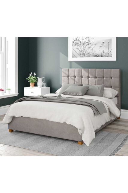 Aspire Sinatra Upholstered Ottoman Storage Bed, Plush Velvet Fabric in Silver - Size: Double - image 1