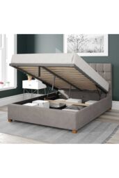 Aspire Sinatra Upholstered Ottoman Storage Bed, Plush Velvet Fabric in Silver - Size: Double - thumbnail 2