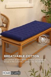Homescapes Garden Bench Cushion Luxury 2 Seater Cotton Indoor Outdoor Pad, 108 x 42cm in Navy - Size: 108 x 42 cm - thumbnail 5