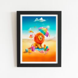"Warren Reed - Designer Lion On A Beach Holiday Framed Art Print in Black - Size: W20"" x H30""" - thumbnail 2