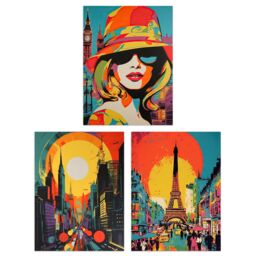 Artery8 Wall Art Print Set of 3 s London Paris New York Vibrant Bright Colourful 3 Pack Poster Living Room s - Size: A4 - thumbnail 1