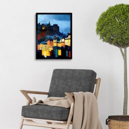 "Artery8 Wall Art Print Edinburgh Castle From Grassmarket Cityscape Modern Art Framed in Black - Size: W12"" x H16""" - thumbnail 2