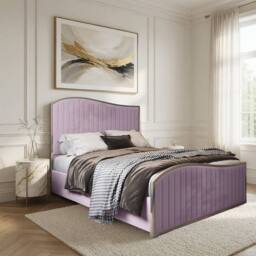Casani Fulbeck Upholstered Soft Velvet Pink Metal Designer Bed Frame - Size: Small Double - thumbnail 1