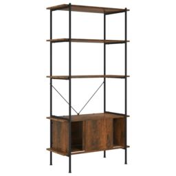 Berkfield Home 5-Tier Shelving Unit with Cabinet 80x40x163 cm Steel & Engineered Wood in Brown - Size: 80 x 40 x 163 cm - thumbnail 3