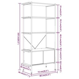 Berkfield Home 5-Tier Shelving Unit with Cabinet 80x40x163 cm Steel & Engineered Wood in Brown - Size: 80 x 40 x 163 cm - thumbnail 6