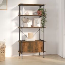 Berkfield Home 5-Tier Shelving Unit with Cabinet 80x40x163 cm Steel & Engineered Wood in Brown - Size: 80 x 40 x 163 cm