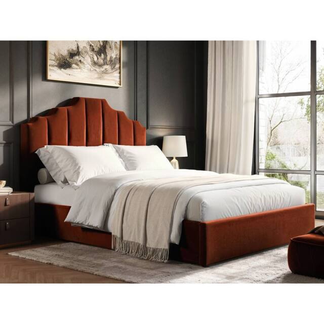 Flair Margot Ottoman Bed Burnt Orange Velvet - Size: Double - image 1