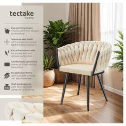 tectake Dining Chair Astano - Padded, Velvet, Knot Design, Continuous Backrest in Light Sand - Size: 4 Pack - thumbnail 2