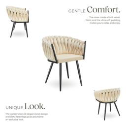 tectake Dining Chair Astano - Padded, Velvet, Knot Design, Continuous Backrest in Light Sand - Size: 4 Pack - thumbnail 3