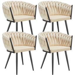 tectake Dining Chair Astano - Padded, Velvet, Knot Design, Continuous Backrest in Light Sand - Size: 4 Pack - thumbnail 1