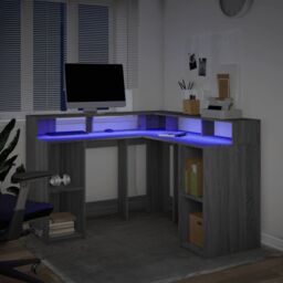 Berkfield Home Desk with LED Lights Grey Sonoma 130x130x91 cm Engineered Wood - Size: 130 x 130 x 91 cm - thumbnail 5