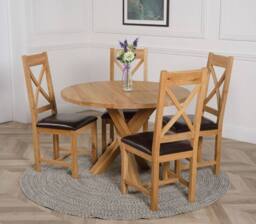 Thats Furniture Oregon Round Oak Dining Table & 4 Berkeley Leather Chairs in Brown - thumbnail 3