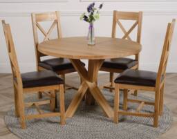 Thats Furniture Oregon Round Oak Dining Table & 4 Berkeley Leather Chairs in Brown - thumbnail 2